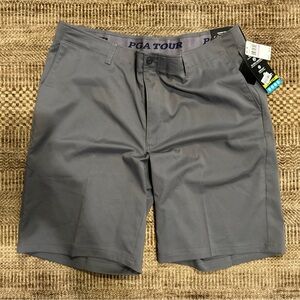 PGA TOUR Golf Shorts Quiet Shade Gray Wicking UPF50 Easy Care Expandable Size 38